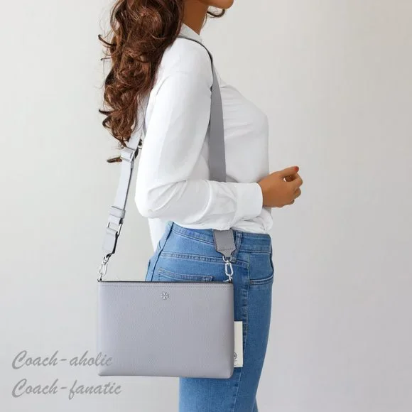 NWT Tory Burch Blake Swingpack Leather Crossbody Bag in Bay Gray - Picture 2 of 11